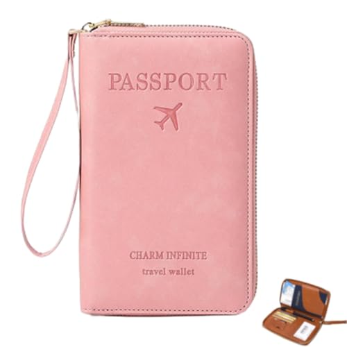 Multi-Functional RFID Passport Wallet RFID Passport Holder for Travel Anti-Theft Protective Case Travel Wallet for Women Men (Pink) von Generisch