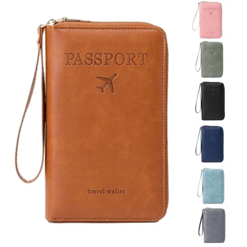 Multi-Functional RFID Passport Wallet - Travel Essential Rfidpassport Holder Wallets for Women Men (Brown) von Generisch