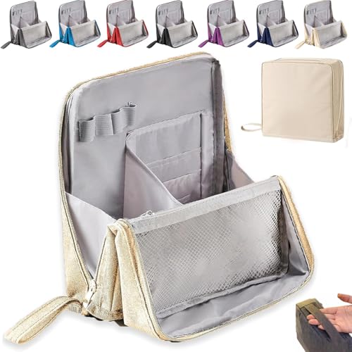 Multi-Purpose Large Capacity Oxford Cloth Standing Makeup Bag, Portable Lightweight Waterproof Organizer with Multiple Compartments, Upright Design for Travel, Work and Daily Use (Beige) von Generisch
