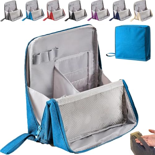 Multi-Purpose Large Capacity Oxford Cloth Standing Makeup Bag, Portable Lightweight Waterproof Organizer with Multiple Compartments, Upright Design for Travel, Work and Daily Use (Blue) von Generisch