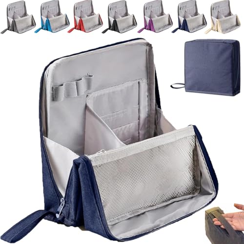 Multi-Purpose Large Capacity Oxford Cloth Standing Makeup Bag, Portable Lightweight Waterproof Organizer with Multiple Compartments, Upright Design for Travel, Work and Daily Use (Navy) von Generisch