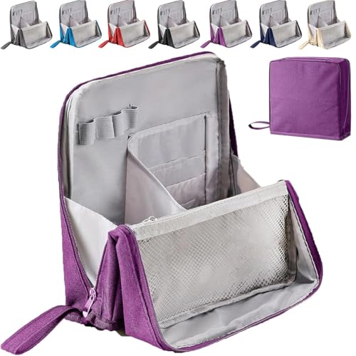 Multi-Purpose Large Capacity Oxford Cloth Standing Makeup Bag, Portable Lightweight Waterproof Organizer with Multiple Compartments, Upright Design for Travel, Work and Daily Use (Purple) von Generisch