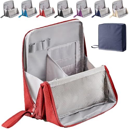 Multi-Purpose Large Capacity Oxford Cloth Standing Makeup Bag, Portable Lightweight Waterproof Organizer with Multiple Compartments, Upright Design for Travel, Work and Daily Use (Red) von Generisch