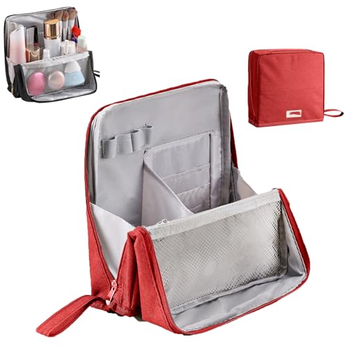 Multi-Purpose Large Capacity Oxford Cloth Standing Makeup Bag,Waterproof Makeup Organizer with Compartments, Portable Toiletry Bag for Women and Men,for Travel or Home Use (Red) von Generisch