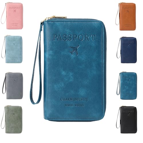 Multi-functional RFID Passport Holder for Travel Essentials,Passport Holder for Travel Essentials,Slim Leather Wallet Cover Case with Safe Zipper, Travel Wallet for Men & Women (Peacock blue) von Generisch