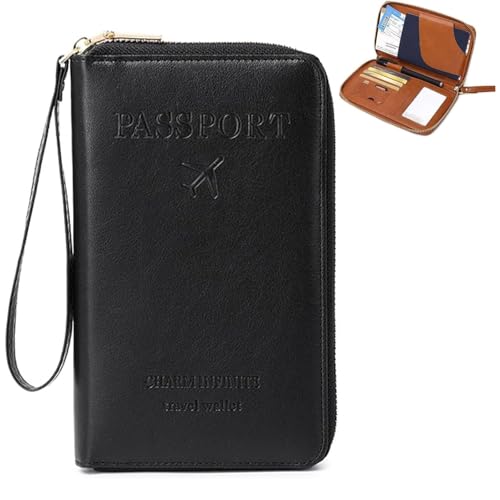 Multi-functional Rfid Passport Wallet with Anti-Theft Protection Travel Essentials Leather Organizer for Men & Women (black) von Generisch