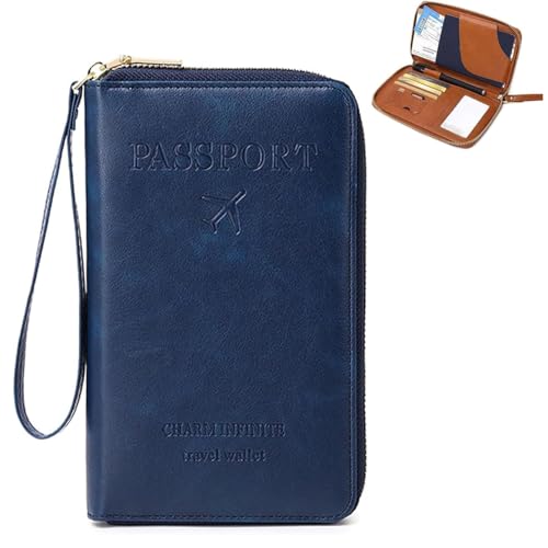 Multi-functional Rfid Passport Wallet with Anti-Theft Protection Travel Essentials Leather Organizer for Men & Women (dark blue) von Generisch