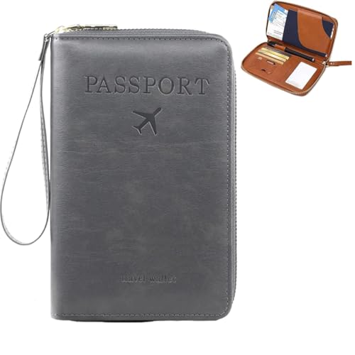Multi-functional Rfid Passport Wallet with Anti-Theft Protection Travel Essentials Leather Organizer for Men & Women (gray) von Generisch