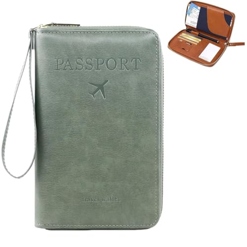 Multi-functional Rfid Passport Wallet with Anti-Theft Protection Travel Essentials Leather Organizer for Men & Women (green) von Generisch