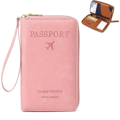 Multi-functional Rfid Passport Wallet with Anti-Theft Protection Travel Essentials Leather Organizer for Men & Women (pink) von Generisch