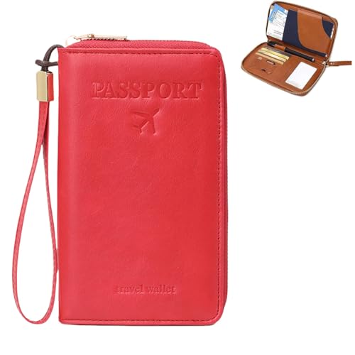 Multi-functional Rfid Passport Wallet with Anti-Theft Protection Travel Essentials Leather Organizer for Men & Women (rad) von Generisch