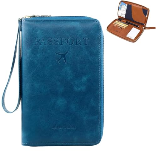 Multi-functional Rfid Passport Wallet with Anti-Theft Protection Travel Essentials Leather Organizer for Men & Women (sky blue) von Generisch