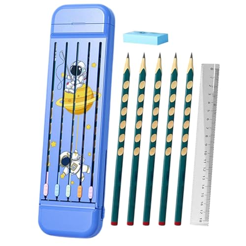 Multifunktionale Federbox, Multifunktions-Federmäppchen, Multifunktionale Organizer-Aufbewahrungsbox für Bleistifte, Harte Buntstiftbox mit 5 Bleistiften, Radiergummi, Lineal für, Mädchen, Kinder, St Multifunktionale Federbox, Multifunktions-Federmäppchen, Multifunktionale Organizer-Aufbewahrungsbox für Bleistifte, Harte Buntstiftbox mit 5 Bleistiften, Radiergummi, Lineal für, Mädchen, Kinder, St von Generisch