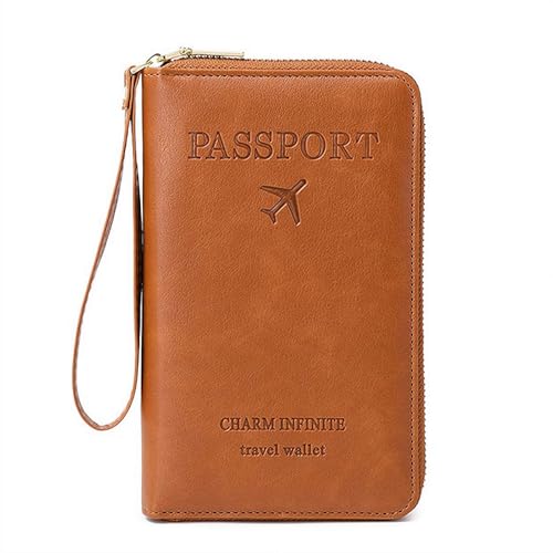 Multifunktionale RFID-Reisepasshülle – Anti-Diebstahl-PU-Reisepasshülle mit Reißverschluss, organisierte Fächer für Reiseutensilien, Reise-Zubehör für Damen und Herren, braun, 1 Stpck, Klassisch von Generisch