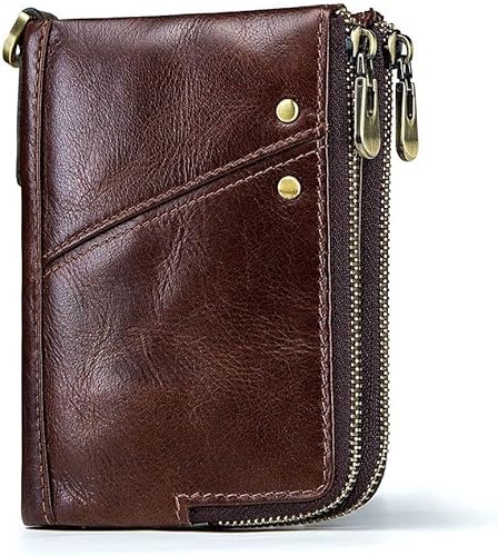 Multifunktionaler Doppelreißverschluss, vertikaler Geldbeutel, RFID-Diebstahlschutz, Bürste, Leder, braun, A von Generisch