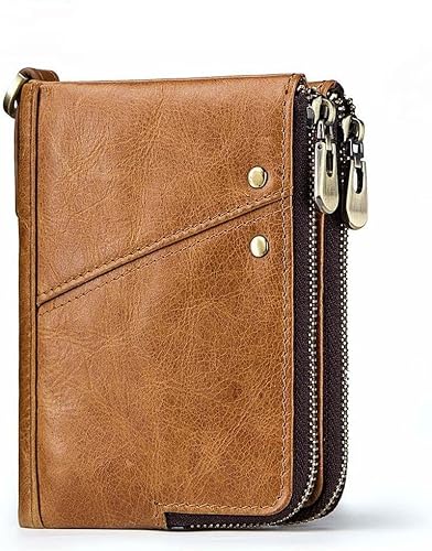 Multifunktionaler Doppelreißverschluss, vertikaler Geldbeutel, RFID-Diebstahlschutz, Bürste, Leder, khaki, A von Generisch