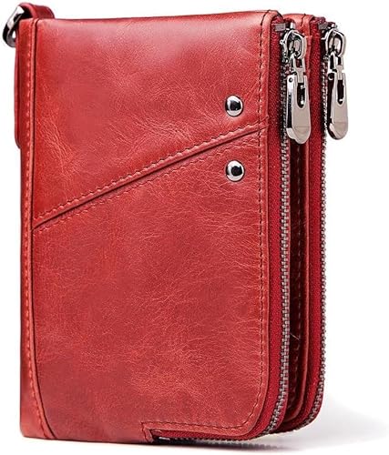 Multifunktionaler Doppelreißverschluss, vertikaler Geldbeutel, RFID-Diebstahlschutz, Bürste, Leder, rot, A von Generisch