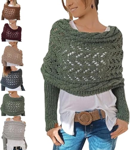Multifunktionaler Schal mit Ärmeln für Damen, Knitted Cable Wrap,Shrugs for Women,Knitted Wrap,Sweater Scarf with Sleeves for Women,Sweater Scarf with Sleeves,Knitted Cable Wrap Sweater Scarf von Generisch
