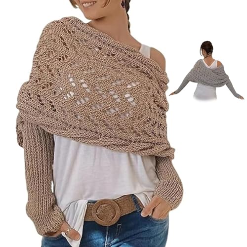 Multifunktionaler Schal mit Ärmeln für Damen, Schal mit Ärmeln Strick Gestrickter Zopfmusterschal Pullover Schal von Generisch