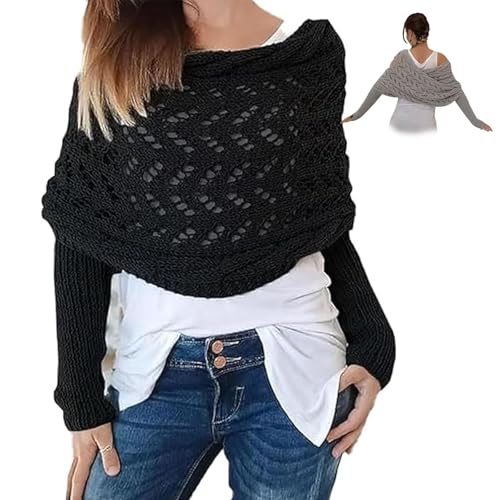 Multifunktionaler Schal mit Ärmeln für Damen, Schal mit Ärmeln Strick Gestrickter Zopfmusterschal Pullover Schal von Generisch