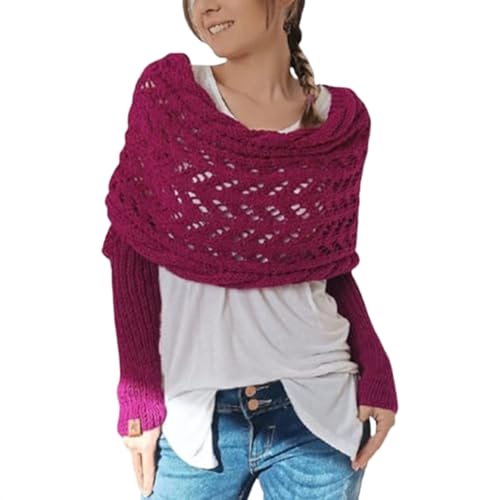 Multifunktionstuch mit Ärmeln | Strickschal mit Ärmeln | Shawl Wraps Sweater Schal | Schal mit Ärmeln Sweater Wrap | Multifunktionaler Ärmel-Wickelschal für Damen, hot pink, Refer to description von Generisch
