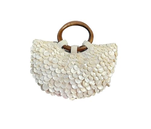 Muschel-Clutch im Sommerurlaubsstil - natürliche Muschelperlendekoration + Holzgriff, auffälliger Artikel für Dinnerpartys von Generisch