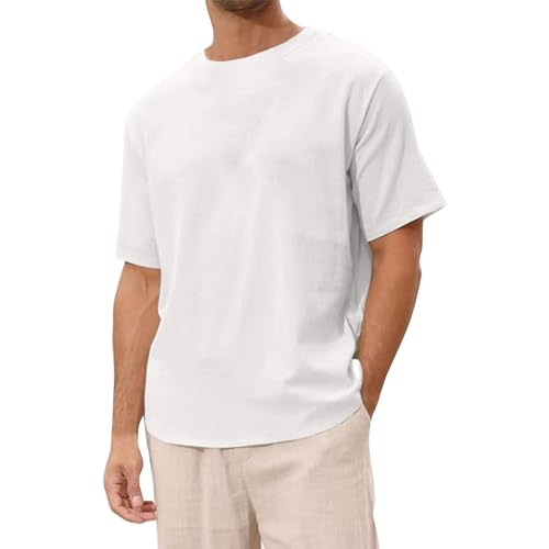 Muscle Fit T-Shirt für Herren, Leinen, einfarbig, kurzärmelig, Rundhalsausschnitt, Strand-Top, Vintage-T-Shirt für Herren, weiß, M Muscle Fit T-Shirt für Herren, Leinen, einfarbig, kurzärmelig, Rundhalsausschnitt, Strand-Top, Vintage-T-Shirt für Herren, weiß, M von Generisch