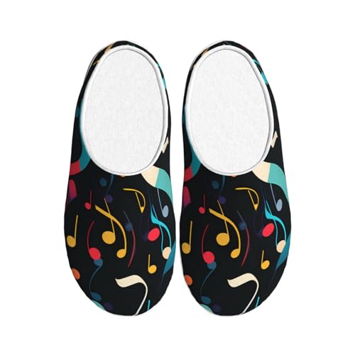 Musiknote Damen Hausschuhe Flanell Haus Pantoffeln für Herren Abstrakt Musikalisch rutschfest Warme Winterschuhe für Indoor Outdoor, mehrfarbig, X-Small Men/ Large Women von Generisch