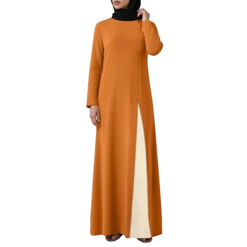 Muslimische Damen Langarm Islamische Gebetskleid Elegant Damen Abaya Langärmelig Muslimisches Kleid Lässiger Kaftan Dubai Türkei Abaya Islamische Gebetskleidung für Frauen (b-Orange, XXXL) von Generisch