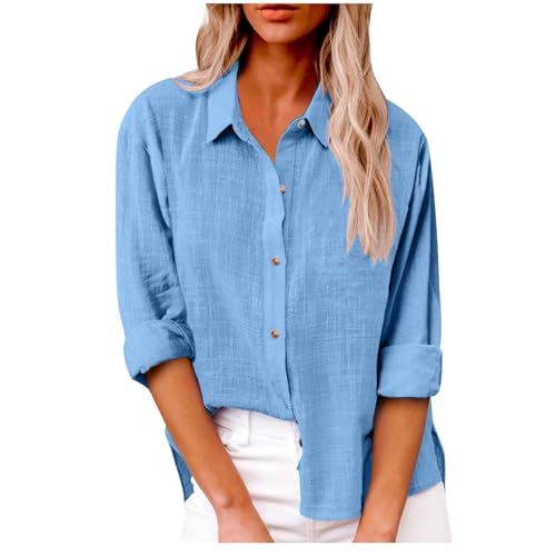 Musselin Bluse Damen Baumwolle Leinen Blusen Tuniken für Frauen Button Down Henley Shirt Plissee Einfarbige Hemdbluse Shirts Sommer Leinenbluse Oversize T-Shirt Blusenshirt Tunika Tops Musselin Bluse Damen Baumwolle Leinen Blusen Tuniken für Frauen Button Down Henley Shirt Plissee Einfarbige Hemdbluse Shirts Sommer Leinenbluse Oversize T-Shirt Blusenshirt Tunika Tops von Generisch