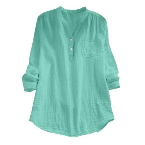 Musselin Bluse Damen Baumwolle Leinen Shirt V Ausschnitt Longbluse Oversize Langarm Leinenbluse Sommer Oberteile Tunika Leinenshirt Leicht Und Luftig Black Friday Angebote 2025 Ab Wann von Generisch
