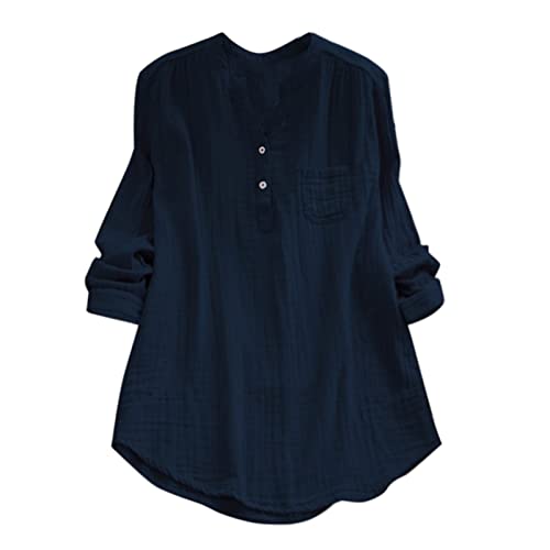 Musselin Bluse Damen Baumwolle Leinen Shirt V Ausschnitt Longbluse Oversize Langarm Leinenbluse Sommer Oberteile Tunika Leinenshirt Leicht Und Luftig Deals of The Day von Generisch