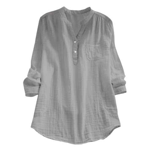 Musselin Bluse Damen Baumwolle Leinen Shirt V Ausschnitt Longbluse Oversize Langarm Leinenbluse Sommer Oberteile Tunika Leinenshirt Leicht Und Luftig Meine Rechnung Einsehen von Generisch