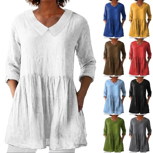 Musselin Bluse Damen Lang - Bluse Damen Elegant Große Größen Oversize Shirt 3/4 Arm Leinenbluse Mit Taschen Longshirts Sommer Oberteil Lange Longbluse Leinen-Shirts Musselin Bluse Hemd Tunika Musselin Bluse Damen Lang - Bluse Damen Elegant Große Größen Oversize Shirt 3/4 Arm Leinenbluse Mit Taschen Longshirts Sommer Oberteil Lange Longbluse Leinen-Shirts Musselin Bluse Hemd Tunika von Generisch