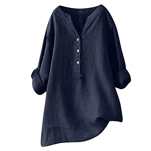 Musselin Bluse Damen Leinenbluse Damen Sommer Langarm Große Größen Hemdbluse Blusenkleid Baumwolle Leinen Elegant Weiß Longbluse Blusenshirt Bügelfrei Schwarz Mittelalter Tuniken Damenblusen von Generisch