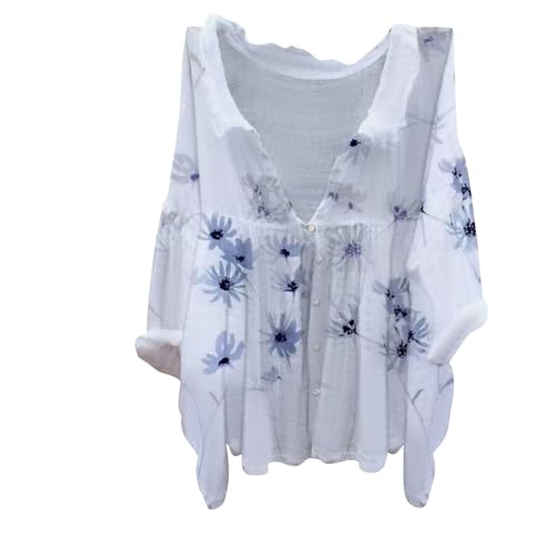 Musselin Bluse Damen Oversized, Black Week Angebote 2025, Leinenbluse Leinen Shirt Leinenhemd Langarm Tshirt V Ausschnitt Bluse Tunika Große Größen Oberteile Sommeroberteile Sommerblusen Leicht von Generisch