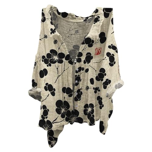 Musselin Bluse Damen Oversized, Must Haves Aesthetic, Leinenbluse Leinen Shirt Leinenhemd Langarm Tshirt V Ausschnitt Bluse Tunika Große Größen Oberteile Sommeroberteile Sommerblusen Leicht von Generisch