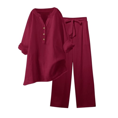 Musselin Bluse Damen Oversized : Musselin Zweiteiler Damen Elegant Kurzarm Leinen Oberteile Große Größe Mit Knöpfen Leinenbluse Weites Bein Leinenhose Set Leinen 2 Teiler Atmungsaktiv Straight Hosen von Generisch