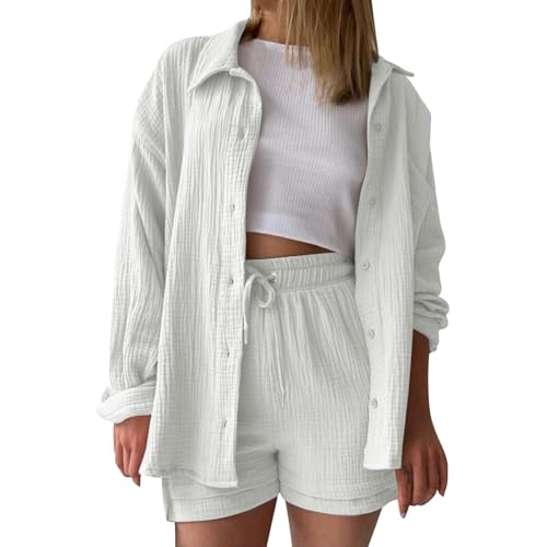 Musselin Bluse Damen Oversized - Sommer Lässig Longbluse Baumwolle Leicht Nnd Luftig Hemd Oberteile Langarm Einfarbig Modische Hemdbluse Long Shirt Elegant Leinenhemd Locker Langarmshirt Tuniken von Generisch