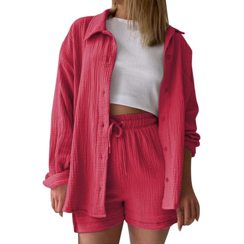 Musselin Bluse Damen Oversized - Sommer Lässig Longbluse Baumwolle Leicht Nnd Luftig Hemd Oberteile Langarm Einfarbig Modische Hemdbluse Long Shirt Elegant Leinenhemd Locker Langarmshirt Tuniken von Generisch
