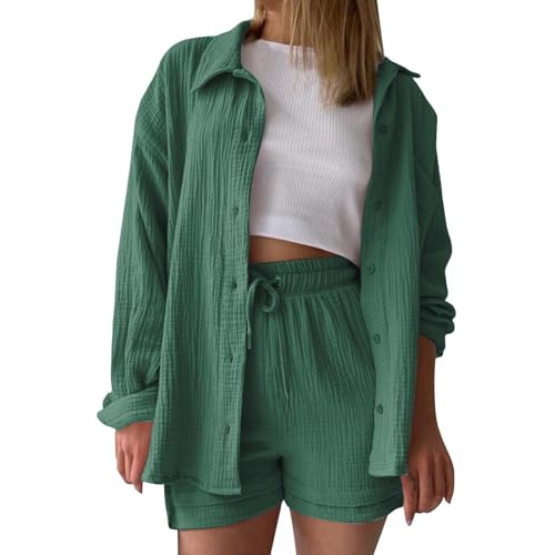 Musselin Bluse Damen Oversized - Sommer Lässig Longbluse Baumwolle Leicht Nnd Luftig Hemd Oberteile Langarm Einfarbig Modische Hemdbluse Long Shirt Elegant Leinenhemd Locker Langarmshirt Tuniken von Generisch