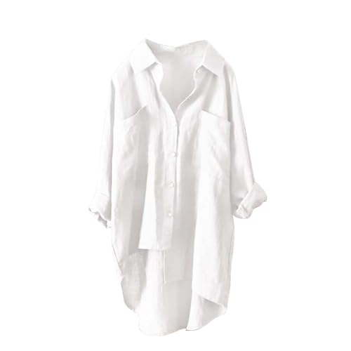 Musselin Bluse Damen Oversized Strand - Tunika Kleid Damen Sommer Lang Leinen Langarmshirt Locker Leinenhemd Elegant Tunika Longbluse Mit Knopf Cover Up Sommerkleid Luftig Strandhemd Hemdblusenkleid von Generisch