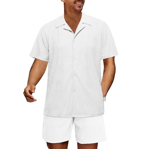 Musselin Hemd Herren Elastizität Streifen Hemd Leicht Komfortabel Atmungsaktiv Leinenhemd Einfarbig Elegant Lange und Kurze Ärmel Hawaii Hemd Boho Style Knöpfe Freizeit Trachtenhemd Sommerhemd von Generisch