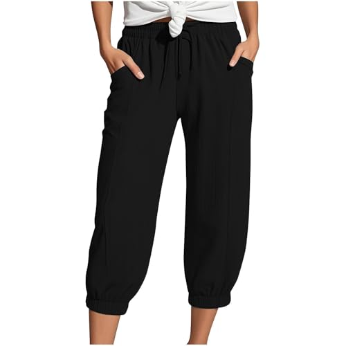 Musselin Hose Damen 3/4 Hose Sommer Caprihose Baumwolle Freizeithose Leicht Stoffhose Stretch Gerades Bein Jogginghose Outdoorhose Yoga Sporthose Kurze Sweathose mit 4 Tasche Musselin Hose Damen 3/4 Hose Sommer Caprihose Baumwolle Freizeithose Leicht Stoffhose Stretch Gerades Bein Jogginghose Outdoorhose Yoga Sporthose Kurze Sweathose mit 4 Tasche von Generisch