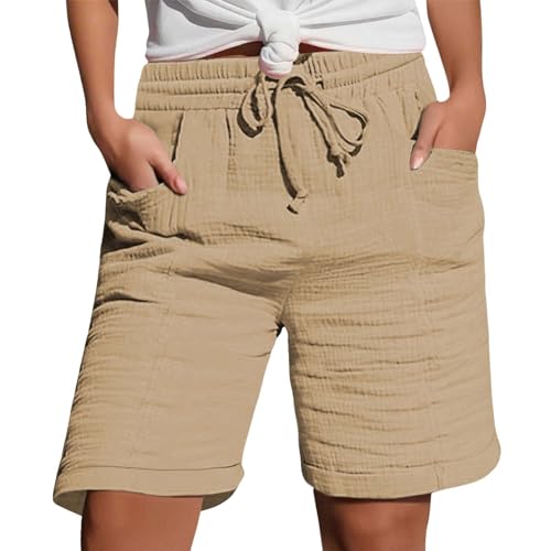 Musselin Hose Damen Shorts Sommer Lockere Kurze Hose Bequeme Leichte Sommerhose Elastische Kurze Stoffhose Stretch Lässige Hotpants Strandhose Beach Damen-Shorts mit Gummizug Kordelzug Taschen Musselin Hose Damen Shorts Sommer Lockere Kurze Hose Bequeme Leichte Sommerhose Elastische Kurze Stoffhose Stretch Lässige Hotpants Strandhose Beach Damen-Shorts mit Gummizug Kordelzug Taschen von Generisch