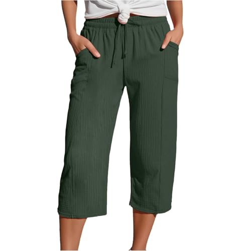 Musselin Hose Damen Sommer 7/8 Leinenhose Leicht Luftig Loose Fit Casual Baumwolle Caprihose Stoffhose Einfarbig Freizeithose Gerade Geschnitten Hose mit Taschen für Urlaub Strand Musselin Hose Damen Sommer 7/8 Leinenhose Leicht Luftig Loose Fit Casual Baumwolle Caprihose Stoffhose Einfarbig Freizeithose Gerade Geschnitten Hose mit Taschen für Urlaub Strand von Generisch