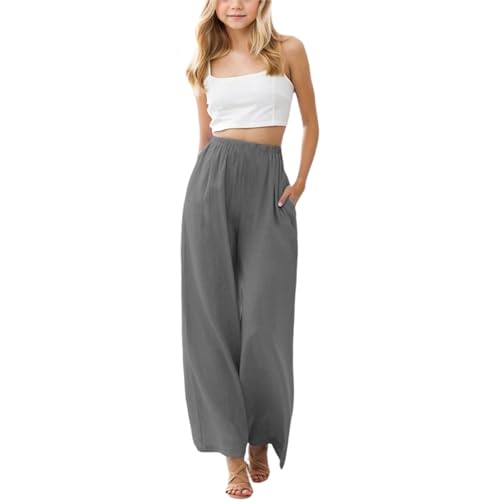 Generisch Musselin Hose Kinder Baumwolle high Waist Leinenhose Stoffhose Leicht Luftig Weites Bein Strandhose yogahose Casual Bequeme Leinen Freizeithose mit Taschen Sommerhose Für Mädchen von Generisch