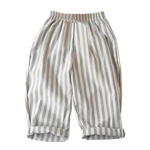Musselin Hose Kinder Streifen Anti-Moskito Sommer Leinenhose Mädchen Jungen Baumwolle Lange Hosen dünn Pumphose Bequeme Haremshose Lose Laternenhosen Lässige Hose Hellblau 130 von Generisch