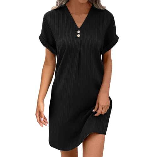 Musselin Kleid Damen Knielang - Tunika Kleid Damen Sommer V Ausschnitt Kurzarm A Linien Sommerkleid Leicht Luftig Blusenkleid Bequeme Midikleid Weich Boho Strandkleid Swing Hemdkleid Freizeitkleid Musselin Kleid Damen Knielang - Tunika Kleid Damen Sommer V Ausschnitt Kurzarm A Linien Sommerkleid Leicht Luftig Blusenkleid Bequeme Midikleid Weich Boho Strandkleid Swing Hemdkleid Freizeitkleid von Generisch