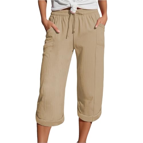Musselin Kurze Hose Damen 2025 Sommer Leinen Shorts Beach Hosen Mit Taschen Sommerhose Leicht Stoffhose Kleid Stretch Gerades Bein Kordelzug Leinenhose Bluse,7/8 Hose Damen Sommer Musselin Kurze Hose Damen 2025 Sommer Leinen Shorts Beach Hosen Mit Taschen Sommerhose Leicht Stoffhose Kleid Stretch Gerades Bein Kordelzug Leinenhose Bluse,7/8 Hose Damen Sommer von Generisch
